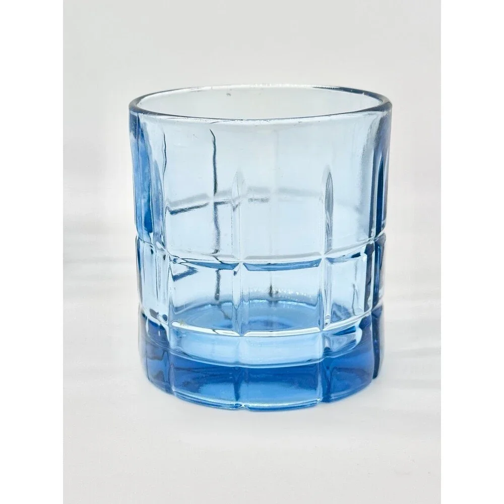 Set of 4 Anchor Hocking Blue Tartan old fashioned glasses